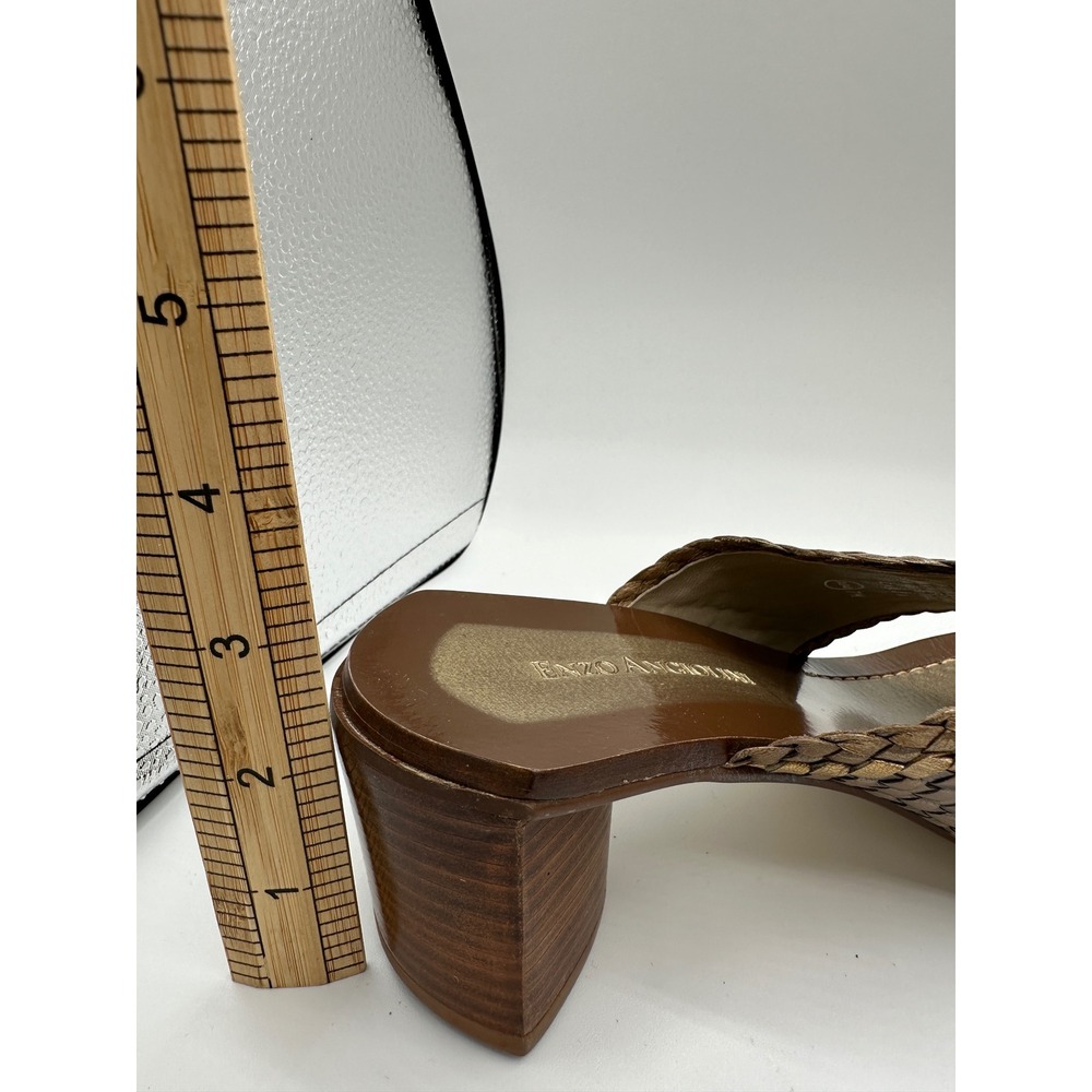 Enzo Angiolini Woven Slide Sandals Women's Size 7 M Brown Gold Block Heel - Picture 11 of 12